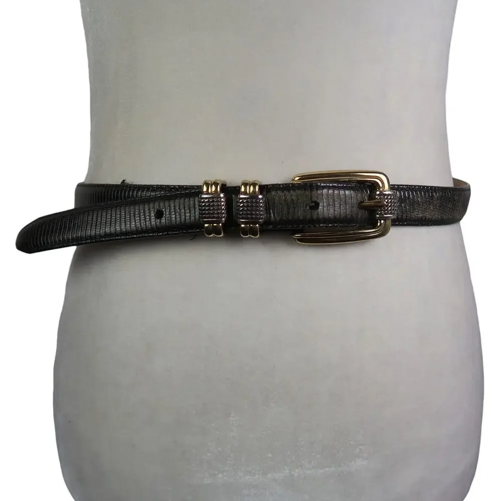 Vintage Brighton Grey Black Metallic Snake Reptile Leather Waist Belt